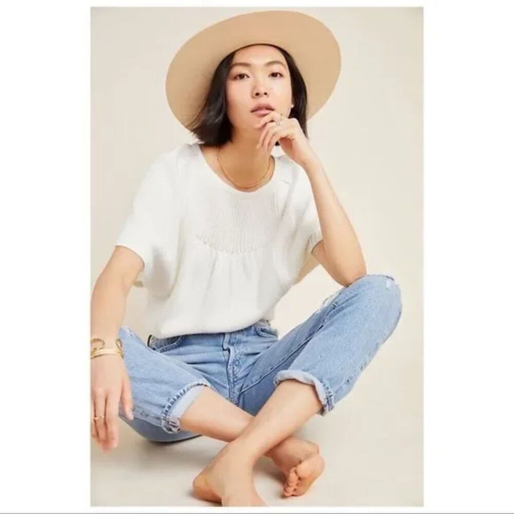 Anthropologie Butterfly Sleeve Sweater in Cream, Size Small, Italy